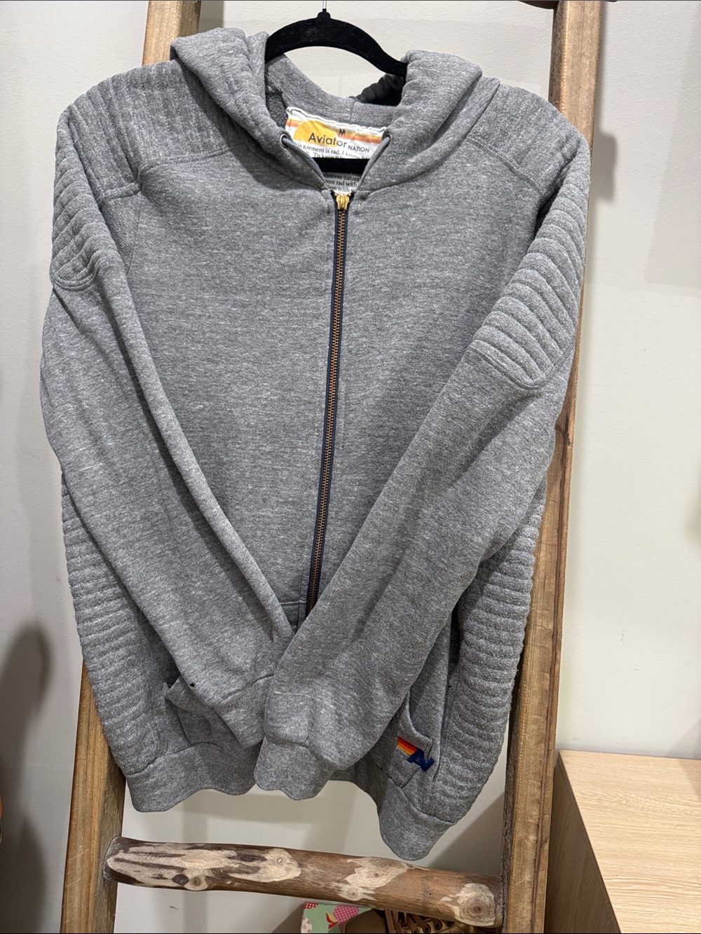 Aviator Nation Men's Quilted Gray Zip Hoodie with Hood